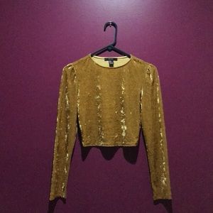 Forever 21 Small Long Sleeves Crop Top in Gold